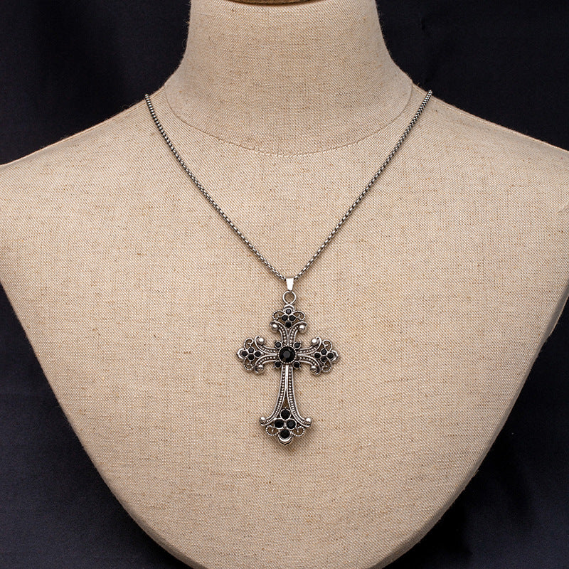 Wholesale Hollow Flower Necklace Diamond Cross Pendant Necklace Sweater Chain